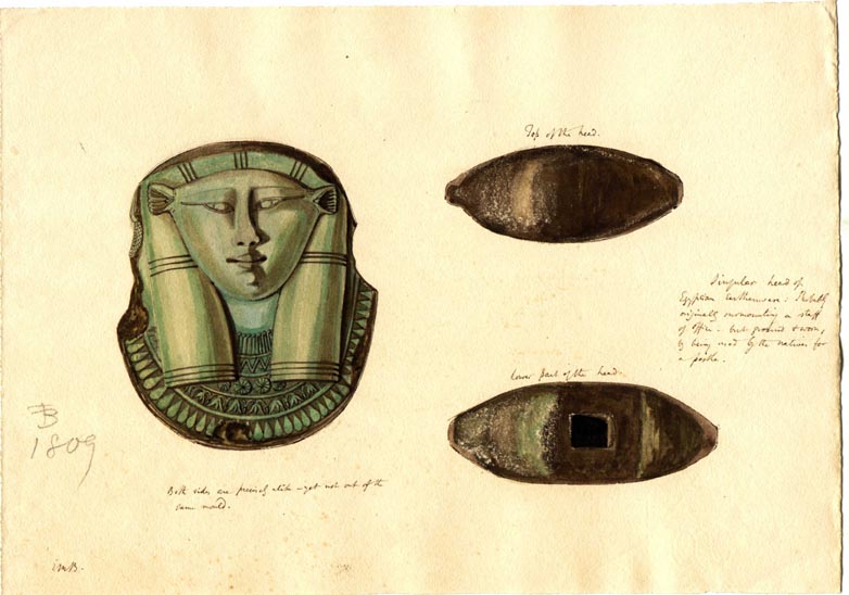 no number, 1809, singular head of Egyptian earthenware